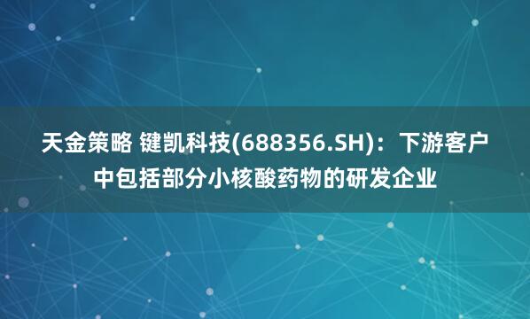 天金策略 键凯科技(688356.SH)：下游客户中包括部分小核酸药物的研发企业